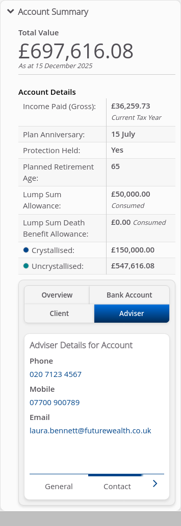 Role-Adviser > 05 Account Summary > Summary tabs